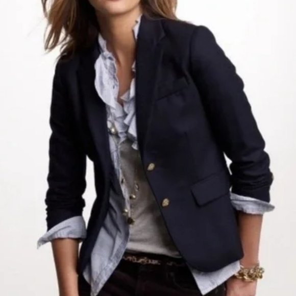 J.CREW SCHOOLBOY classic NAVY BLUE STRETCH WOOL SLIM FITTED BLAZER JACKET sz 8